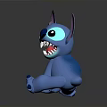 Blue Stitch Stuffed Toy With Purple Ears Big Eyes And Sharp Teeth