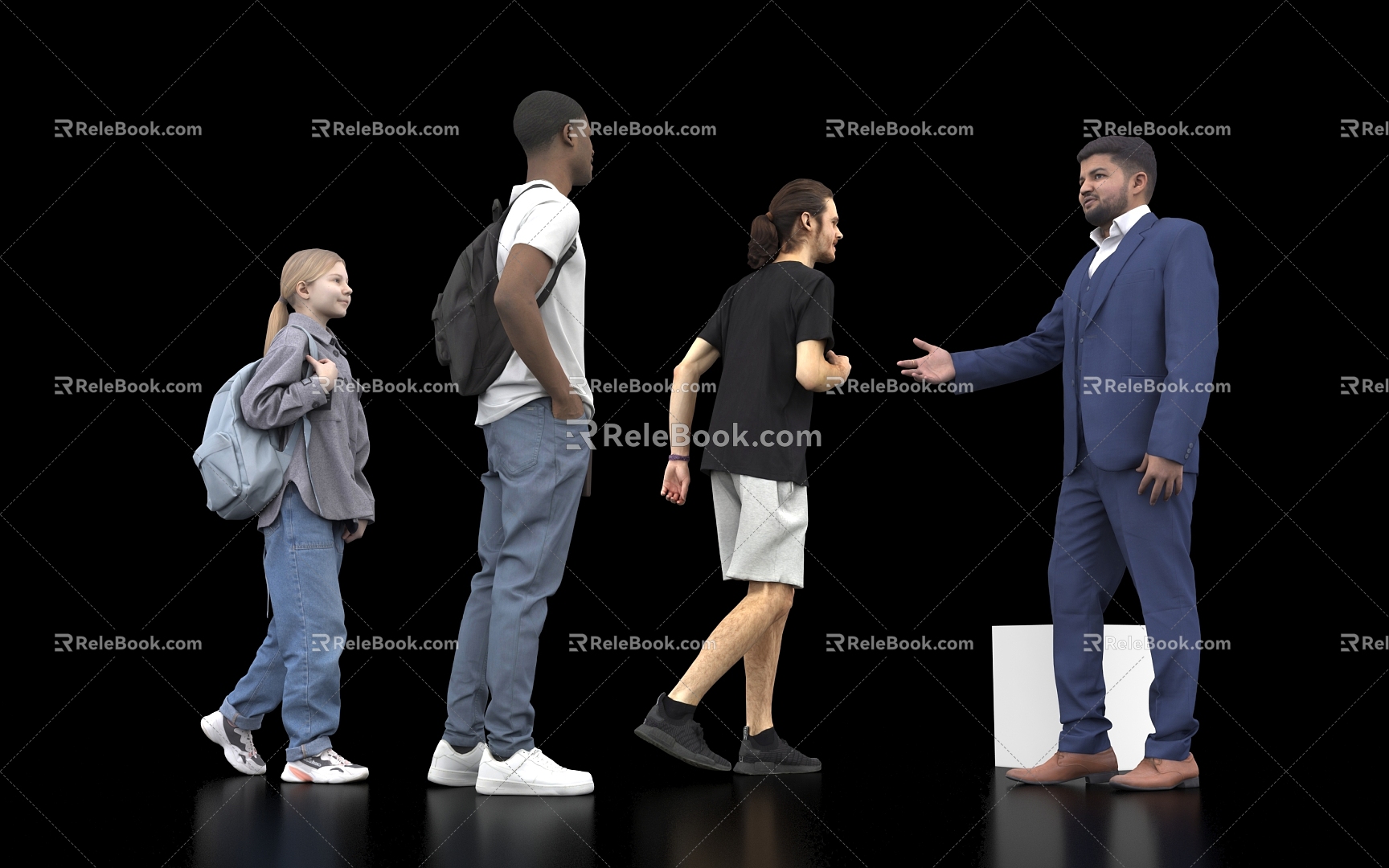 Character Scene Woman Man Girl Girl Student Schoolbag School Studying Children Multi-person Backpack Suit Standing Sitting Running Passers- 3d model