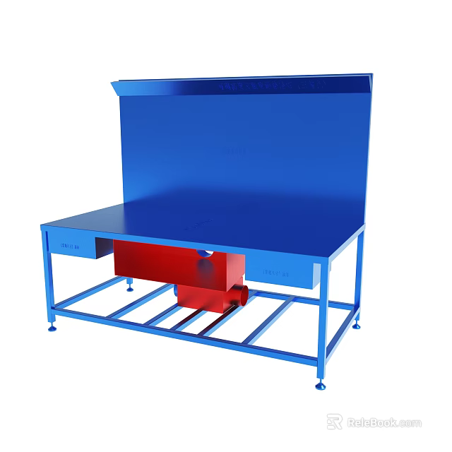 Blue Industrial Workbench With Tabletop Backboard Red Component And Metal Frame 3d model 