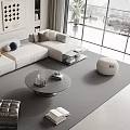 Modern Living Room Sofa Coffee Table Set With Gray Upholstery And Leather Accent Chair