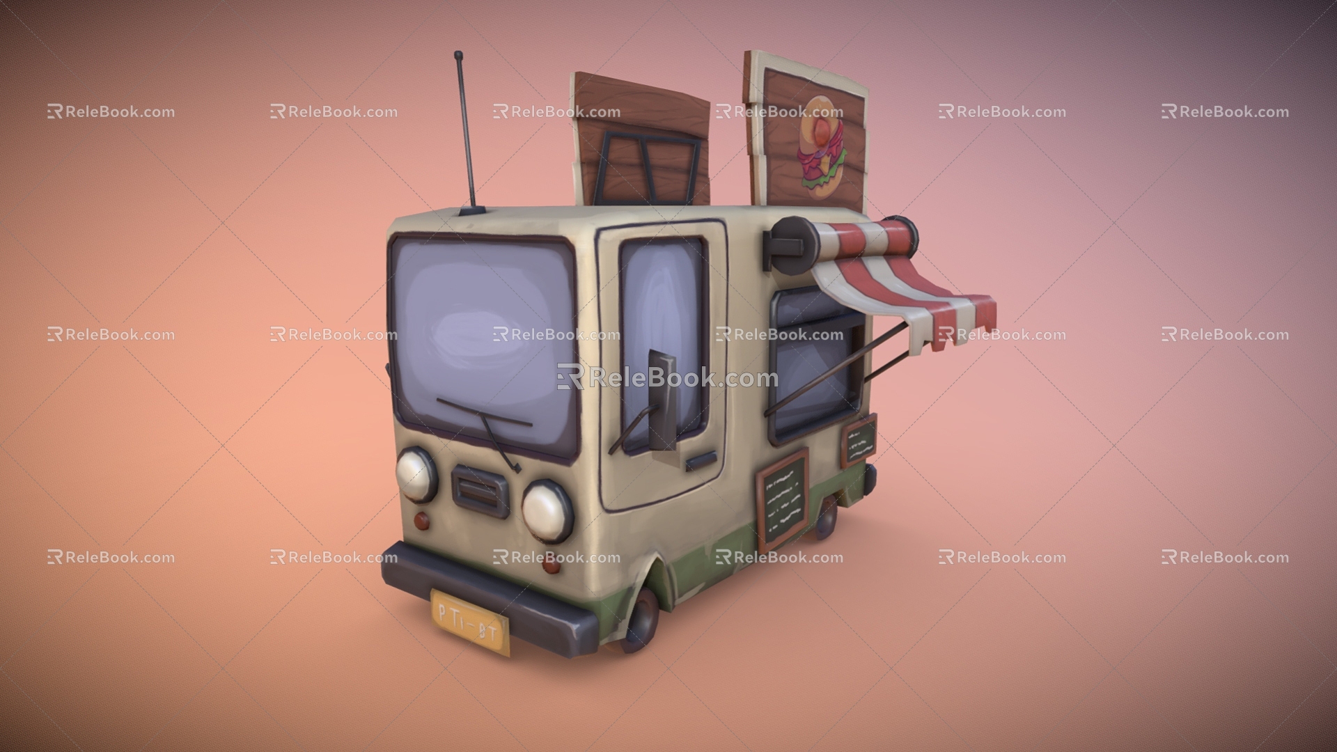 Leisure car fast food car snack car cartoon fast food car hand-painted fast food car cute fast food car cartoon leisure car low face number low model simple model game 3d model