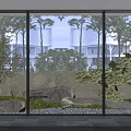 Miniature Garden Landscape With Stones Moss And Small Trees Through Glass Window