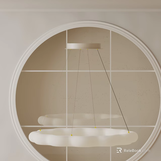 Minimalist White Cloud Shaped Chandelier in Circular Frame Indoor Setting 3d model