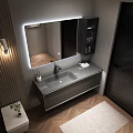 Modern Bathroom Vanity With LED Mirror Storage Cabinet And Sink Countertop