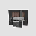 Modern Kitchen Interior With Black Cabinets Wooden Panels And Marble Island Countertop