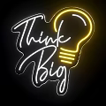 Think Big Neon Sign Design With Light Bulb Illustration On Black Background