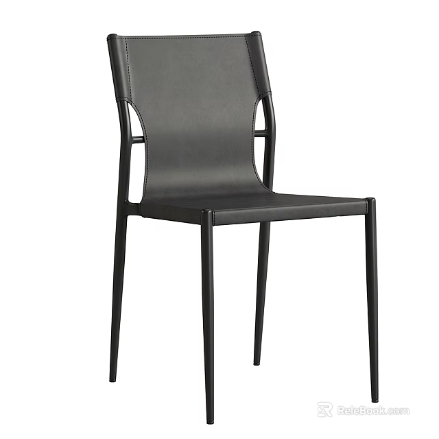 Modern Black Leather Single Chair With Sleek Metal Frame And Slim Legs 3d model 