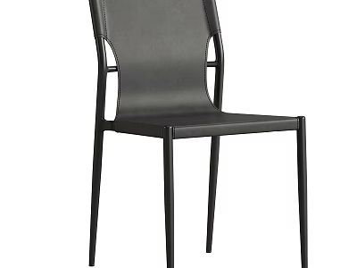 Modern Black Leather Single Chair With Sleek Metal Frame And Slim Legs 3d model