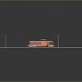 Orange Electric Train Moving on Railway Tracks with Overhead Power Lines