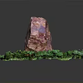 Red Natural Stone with Green Moss on Dark Background and Reflection Texture