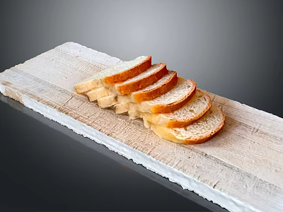 Sliced Bread Arranged On Wooden Board With Golden Crust And Homemade Style 3d model