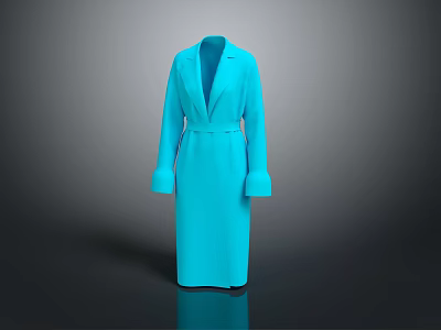 Stylish Blue Long Coat With Belted Waist And Cuffed Sleeves Design 3d model