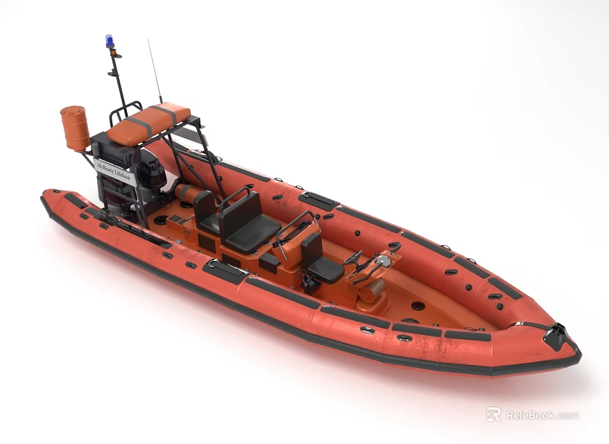 Orange Inflatable Yacht With Seats And Various Equipment On Board 3d model 