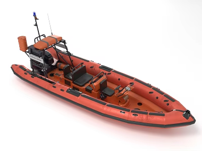 Orange Inflatable Yacht With Seats And Various Equipment On Board 3d model