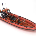 Orange Inflatable Yacht With Seats And Various Equipment On Board