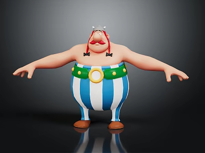 Cartoon Character With Red Mustache White Hat Blue White Striped Pants Green Belt Arms Outstretched 3d model