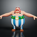 Cartoon Character With Red Mustache White Hat Blue White Striped Pants Green Belt Arms Outstretched