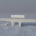 Modern white landscape bench with long seat and backrest with logo and small ball nearby