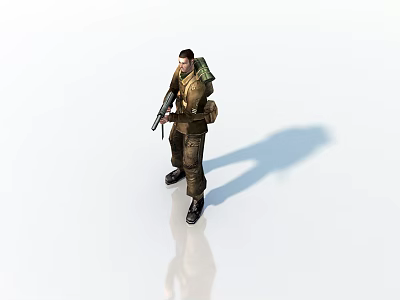 Tactical Game Movie Character in Military Style Outfit with Backpack and Weapon Standing Pose 3d model