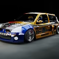 Dynamic Modified Racing Car With Yellow Blue Body Sponsor Logos And Number 25