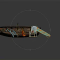 Vintage Wooden Boat With Colorful Chairs Oar And Surfboard On Checkered Mat