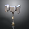 Double Sided Metallic Hammer Weapon With Square Heads Gold Rod And Pointed Base 3d model