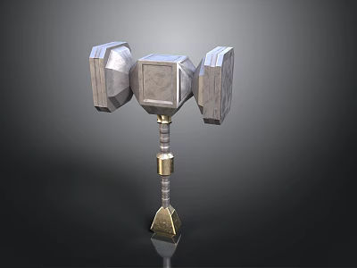 Double Sided Metallic Hammer Weapon With Square Heads Gold Rod And Pointed Base 3d model