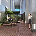 Modern Courtyard Garden Landscape Featuring Wooden Flooring Green Plants And Outdoor Seating Area