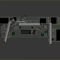 Advanced Command Console Featuring Multiple Green Screen Monitors Blue Overhead Lights And Equipment