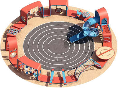 Outdoor Children's Playground Equipment With Circular Design Slides And Climbing Structures 3d model