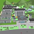 Campus Building Complex Featuring Modern Architecture Green Areas And Mountain Background 3d model