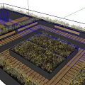 Outdoor Wooden Benches Surrounded by Colorful Flowers and Green Plants in Park Setting