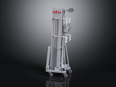 Industrial Vertical Lifting Equipment With Mobile Wheels And Red Control Components 3d model