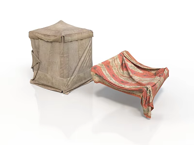 Fabric Household Items Including Brown Square Storage Box And Striped Seating Cushion 3d model