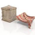 Fabric Household Items Including Brown Square Storage Box And Striped Seating Cushion