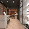 Modern Walk In Closet With Glass Wardrobes And Hanging Clothes