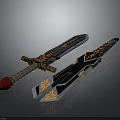 Two Ornate Swords With Silver Blades Golden Decorations Red Gemstone And Black Accents