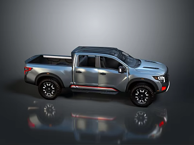 Silver Modern Pickup Truck With Crew Cab Black Wheels Red Accents Sporty Design 3d model