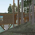 Wooden Circular Treehouse Guesthouse Over Water With Forest View And Balcony