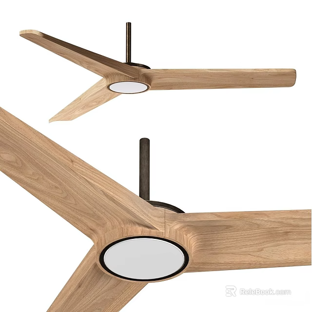 Modern Wooden Ceiling Fan With Round LED Light For Home Appliance Use 3d model 