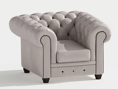 Single Sofa With Tufted Design Rolled Armrests Nailhead Trim Gray Fabric And Wooden Legs 3d model