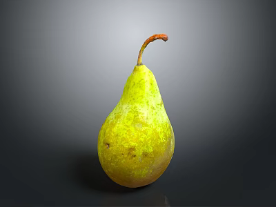 Fresh Ripe Yellow Green Pear With Brown Stem On Dark Background 3d model