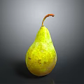Fresh Ripe Yellow Green Pear With Brown Stem On Dark Background