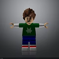 Lego Minifigure With Brown Hair Green Star Shirt Blue Pants Striped Shoes Outstretched Arms Smiling
