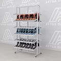 Modern Clothing Store Shoe Display With Multi Tier Rack And Assorted Colored Shoes