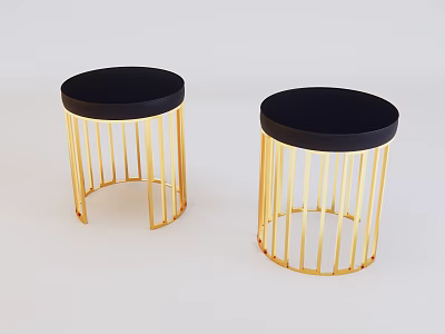 Modern Round Stools With Black Top And Golden Metal Frame Design 3d model