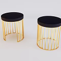 Modern Round Stools With Black Top And Golden Metal Frame Design
