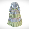 Vintage Striped Dress With Layered Ruffles Flared Cuffs And Pastel Colors