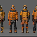 Four People Wearing Orange Black Outdoor Jackets With Helmets Goggles And Climbing Gear