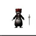 Pirate Cat in Brown Outfit With Red Skull Hat Sword and Hook